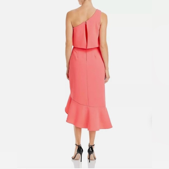 AQUA NWT Womens Coral Crepe Flounce Cocktail One-Shoulder Midi Dress Stretch - Picture 3 of 16